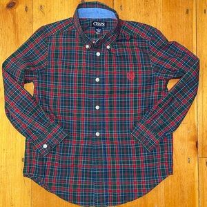 Chaps plaid button down collar long sleeve dress shirt Red Navy size 6